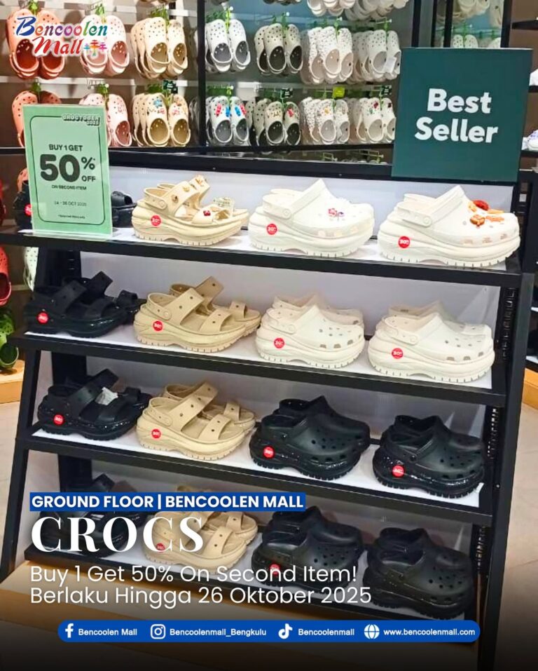 dapatkan promo buy 1 get 50% off di store crocs terdekat