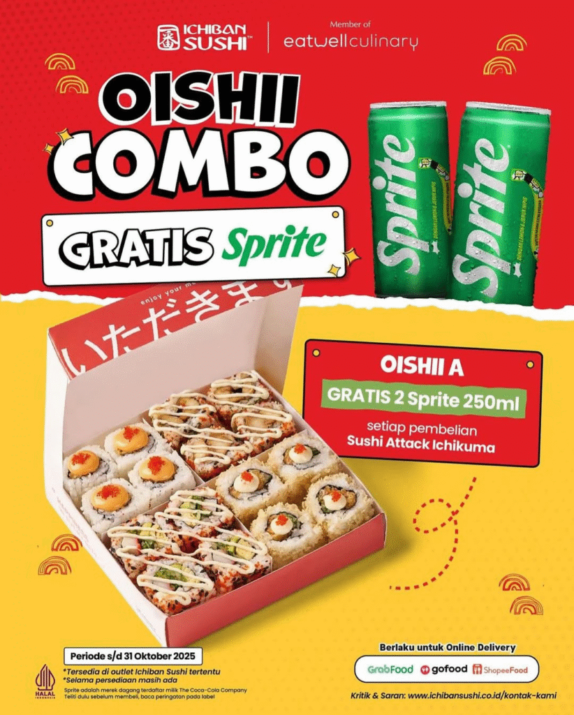 Promo Ichiban Sushi Bengkulu: Dapatkan 2 Sprite Gratis dengan Menu Sushi Attack!
