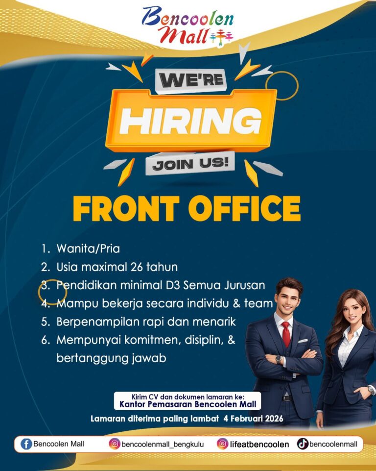 Lowongan Kerja Front Office Bengkulu 2026, daftar sekarang!