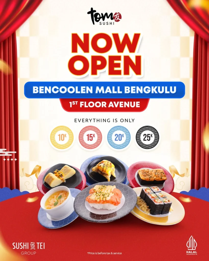 Tom Sushi Hadir di Bencoolen Mall Bengkulu! Catat tanggalnya!