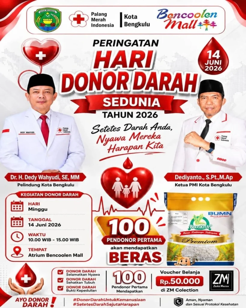 PMI Kota Bengkulu Gelar Donor Darah Sedunia 2026!